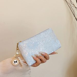 2025 new national style lace Chinese style pearl hand zipper long wallet women's card holder short coin purse bag
