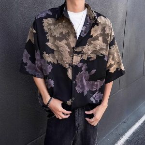 Loose American retro trendy brand short-sleeved flower shirt men's new Chinese style Hong Kong style high-end ruffian handsome shirt men's new products