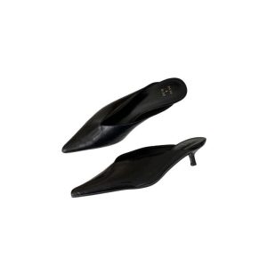 2025 summer baotou pointed toe half slippers women's wear sandals women's shoes black high heel medium heel stiletto mules