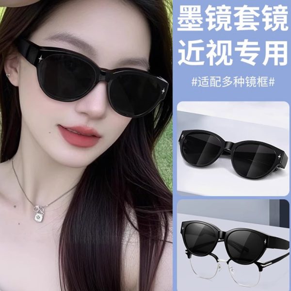 New large-frame sunglasses, face-showing little women's glasses, can be worn with myopia, anti-ultraviolet sunglasses, polarized driving shading