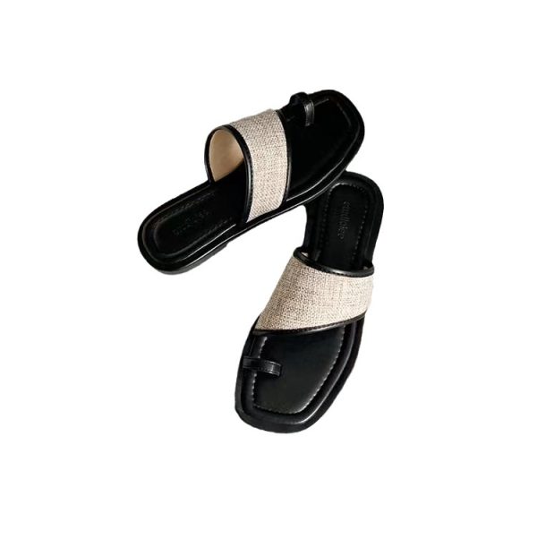 Grape Mom has the same style of casual summer square toe clip-toe straw splicing flat slippers women's 2025 new sandals - Image 5