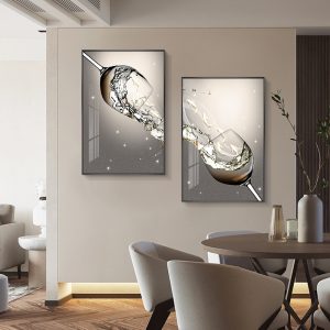 Nine Fish Picture: Diptych Restaurant Decoration Painting, Creative Wine Glass Hanging Painting, Modern Simple Dining Room Background Wall, Good Meaning Mural