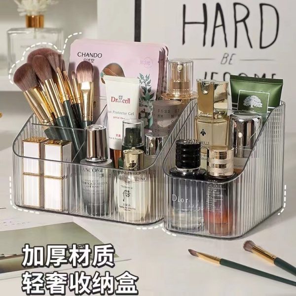Light luxury storage box, desktop cosmetics pen holder, makeup storage bucket, Nordic style transparent trapezoidal cosmetics shelf - Image 3