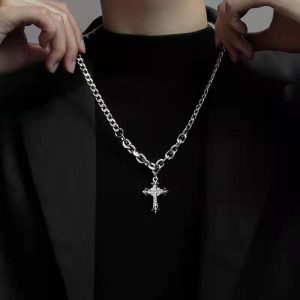 New trendy cross necklace men's trendy hip-hop high-end fashion brand boys niche design versatile ornament pendant