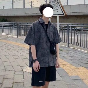 Tie-dye shirt men's summer Japanese Korean version trend handsome short-sleeved handsome men's Hong Kong style casual loose thin shirt