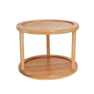 Bamboo double-layer shelf round cosmetic organizer rack kitchen countertop spice rack solid wood spice storage rack