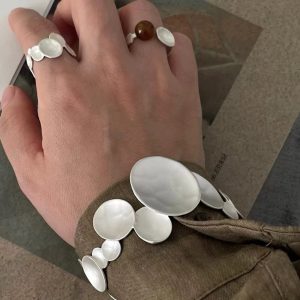 Autumn and winter irregular burnt silver bracelet women's new Chinese light luxury niche design high-end open hand ornament ring set