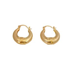 French light luxury retro high-end earrings European and American niche earrings gold metal glossy circle earrings earrings women