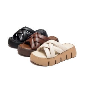 Shanghai Jiesu's new thick-soled top-layer cowhide woven sandals for the summer of 2022 is a casual fashion trend women's shoes