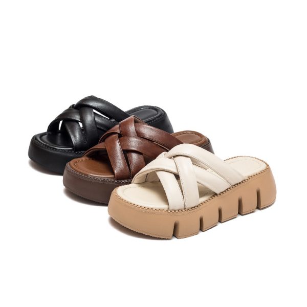 Shanghai Jiesu's new thick-soled top-layer cowhide woven sandals for the summer of 2022 is a casual fashion trend women's shoes - Image 5