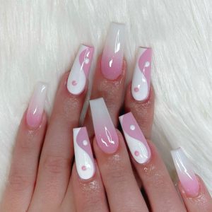 wearable nail long nail art nail pieces fake nail nail patches ballet nail gradient gold leaf powder nail patches wholesale