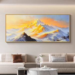 Backed by Jinshan, the living room is decorated with paintings, such as mountains and waters, office sofas, background wall paintings, and light luxury high-end murals