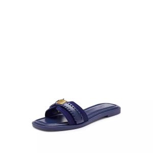 2025 New Summer Leather Women's Open Toe Woven Metal Buckle Beach Flat Slippers Women's Sandals