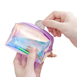 Korea new ins girl heart transparent laser coin purse student mini coin keychain pack spot wholesale