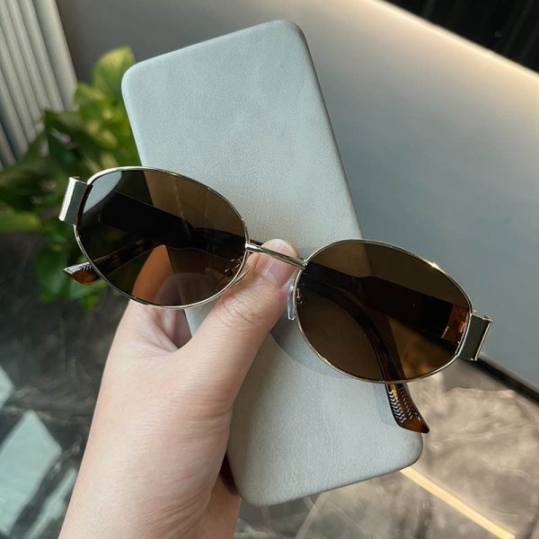 Cat eye sunglasses women's luxury sense 2024 new metal small face oval retro small frame brown sunglasses