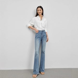2025 spring and summer new jeans women's high-end design, high-waisted, thin, versatile, simple and light luxury, quality flared pants