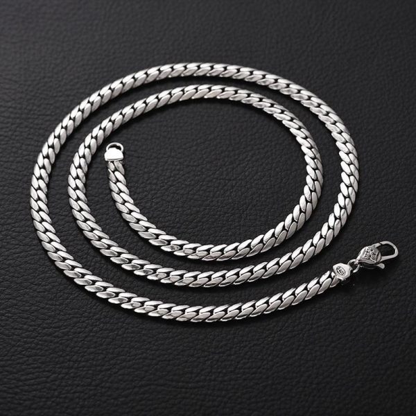 High-grade Cuban snake bone chain men's trendy and versatile necklace trendy men's retro sense of luxury niche plain chain wholesale - Image 2