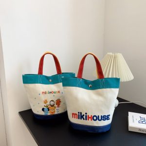 Spot miki changing bag Japanese cartoon zoo color-blocked canvas bag bucket bag handbag one drop shipping