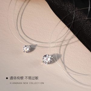S925 sterling silver mermaid tears invisible fishing line moissanite necklace girls' clavicle chain exquisite zircon niche versatile
