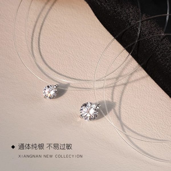 S925 sterling silver mermaid tears invisible fishing line moissanite necklace girls' clavicle chain exquisite zircon niche versatile - Image 2