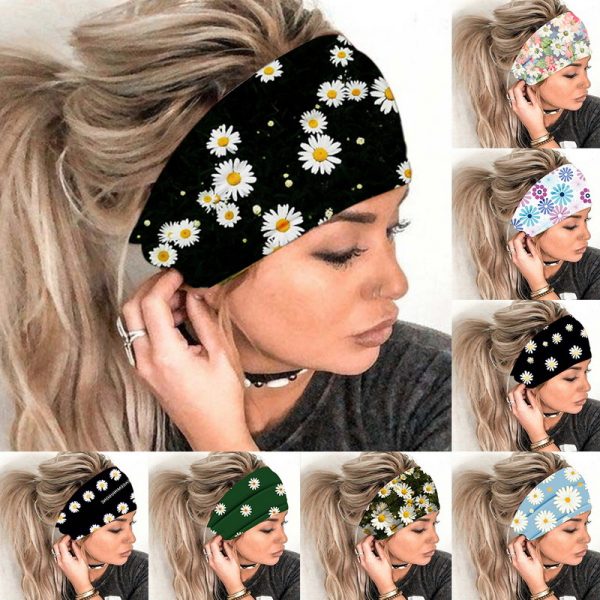 Chrysanthemum Floral Print Women's Bandana Sports Headband Wide Brim Yoga Headband Soft Scrunchie Headgear Headband