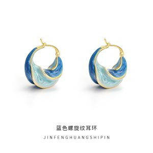 French vintage earrings, Klein blue enamel earrings, niche luxury, versatile, delicate gradient earrings, earrings, women