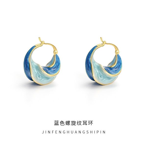 French vintage earrings, Klein blue enamel earrings, niche luxury, versatile, delicate gradient earrings, earrings, women