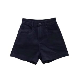 Summer black high waist denim shorts women's plus size fat mm pear shape body stretch crotch cover skinny a-line pants hot pants