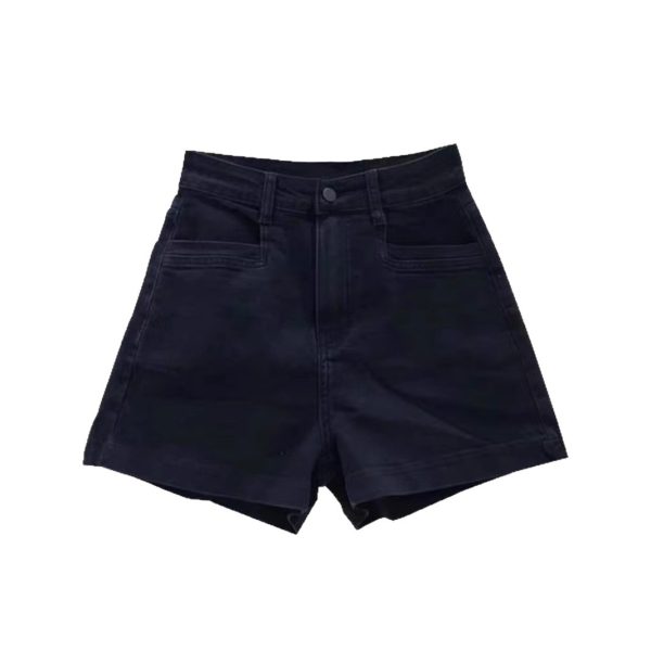 Summer black high waist denim shorts women's plus size fat mm pear shape body stretch crotch cover skinny a-line pants hot pants - Image 5