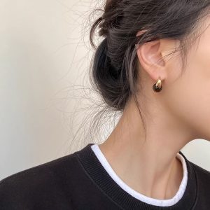 Vintage Maillard caramel color tiger's eye stone ear hook women's ins light luxury European and American style earrings niche design earrings