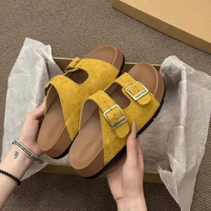 Flatform thick-soled slippers women's summer wear ins tide 2025 new retro with skirt heightened Birkenstock sandals
