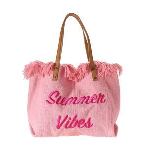 Large Capacity Bags, Canvas Bags, Embroidered Letters, Tote Bags, Women's Bags, Woven Beach Bags, Shoulder Bags