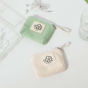 WW Japanese Cute Simple Waffle Coin Purse Women's Small Portable Wrist Bag Summer Flowers New 2024