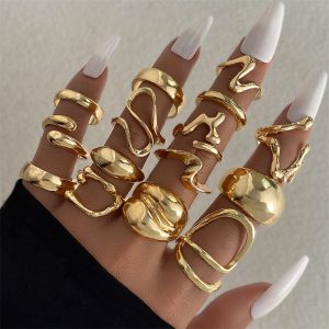 Exaggerated glossy irregular lava line combination ring starfish scallop flower all-over fashion open ring for women