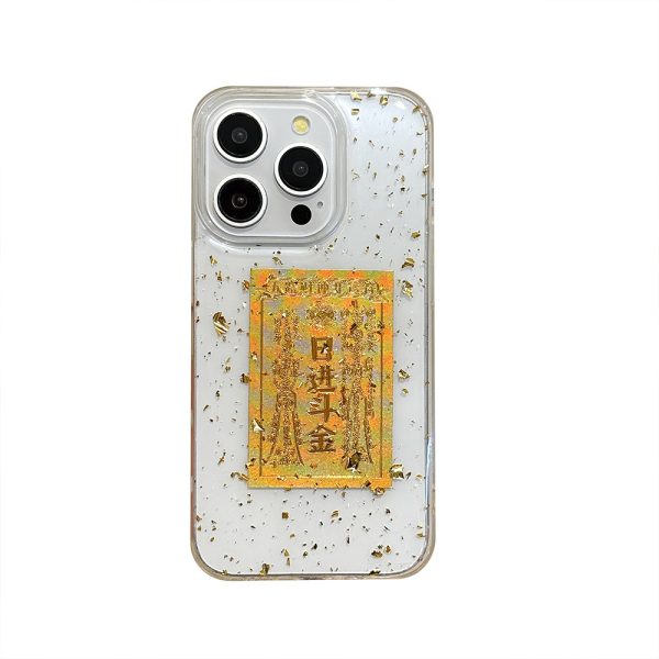 Suitable for iPhone16promax Risshin bucket gold foil epoxy rubber phone case Apple 15 transparent anti-drop protective case - Image 5