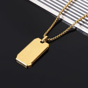 Cross-border European and American high-end titanium steel beveled edge glossy military brand dog tag personalized pendant necklace men's accessories can be engraved