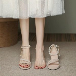 High heels women's summer with skirt, cheongsam shoes, bridesmaids, fairy, block heel sandals, women's mid-heel, french small