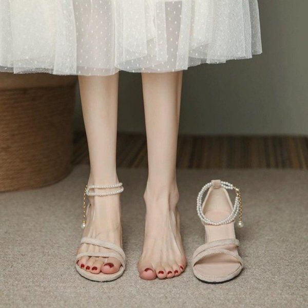 High heels women's summer with skirt, cheongsam shoes, bridesmaids, fairy, block heel sandals, women's mid-heel, french small