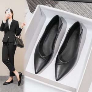 Work shoeswomen's flat soles, professional soft soles, pumps, office commuter interviews, single shoes, pointed toes, versatile dress shoes, work shoes