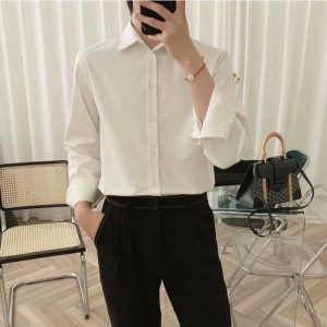 Spot men's Korean version trend black long-sleeved shirt men's 2022 spring casual inch jacket is a very fairy shirt