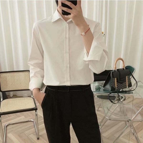 Spot men's Korean version trend black long-sleeved shirt men's 2022 spring casual inch jacket is a very fairy shirt - Image 2