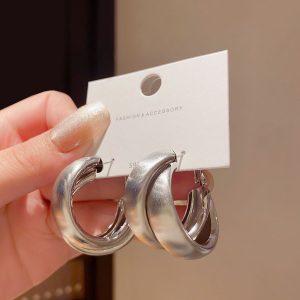 Niche vintage brushed metal cross hoop earrings big earrings women's high-end sense of cold style exaggerated fashion earrings