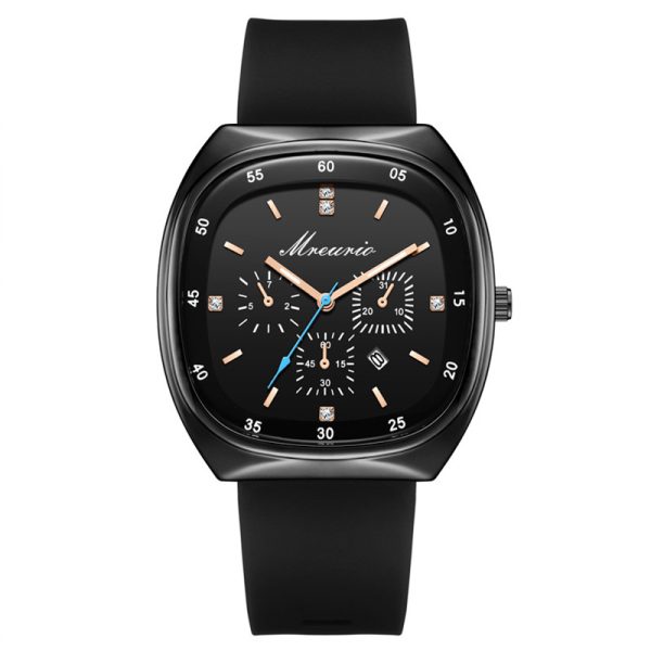 Foreign trade hot fashion wine barrel silicone with three-eyed blue needle men's watch men's watch quartz watch manufacturers spot wholesale - Image 5