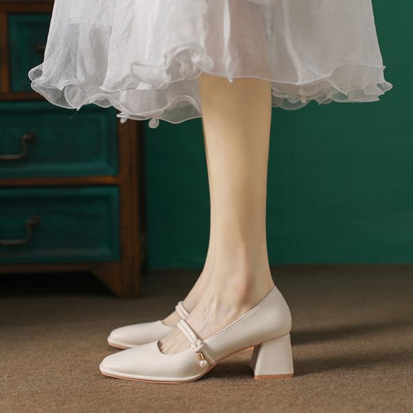 Wear work, spring and autumn, daily square toe, simple leather shoes, Korean women's shoes, Mary Jane shoes, women's skirts, office thick heels - Image 4