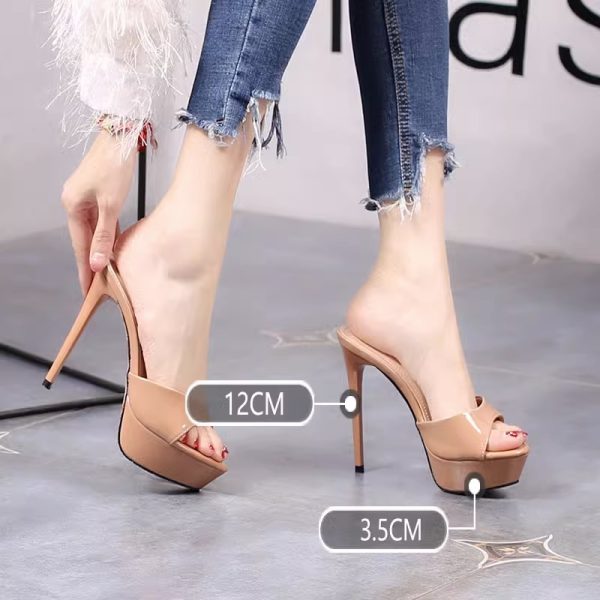 Shallow fashion wear high heeled sandals 2023 summer new sexy one-foot platform versatile slippers women - Image 4