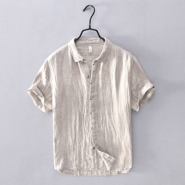 Men's summer casual thin inch shirt breathable loose half sleeve cotton and linen shirt Japanese vintage linen short sleeve shirt
