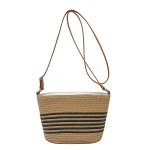Spring popular vacation style straw woven bucket woven bag women's seaside large capacity versatile shoulder crossbody bag fashion