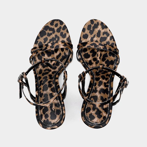 ZA new women's shoes European and American open-toe sandals with fashion buckles leopard print high heels women's stiletto heels and super high heels are sexy - Image 3