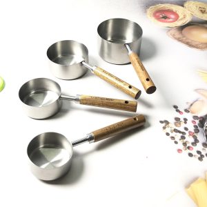 Stainless steel measuring cup measuring spoon 8 pcs set Acacia wooden handle measuring cup measuring spoon baking tool 4 pcs in stock wholesale