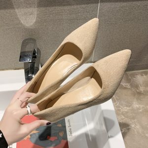 Autumn new foreign trade high heels women's nude pointed toe stiletto heel pumps office work shoes versatile women's shoes